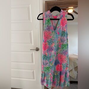 Lilly Pulitzer Malone Dress 100% Cotton Celestial Blue Cay to My Heart L preppy